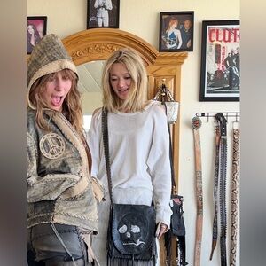 Laced Leather Hoody Zip Front Jacket Artisan Hoodie Peace Skull Charm New M